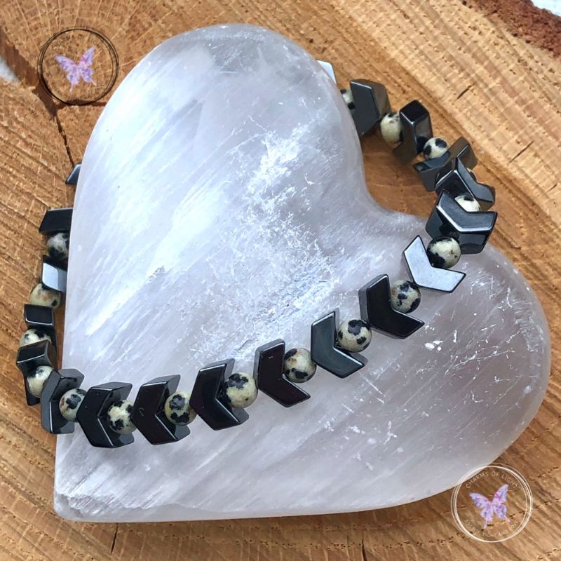 Dalmation Jasper Hematite Arrows Bracelet